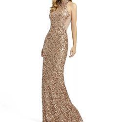 PROM DRESS MAC DUGGAL NEW WITH TAGS COPPER /ROSE GOLD ~ SEQUINS BEADED ~SZ 14