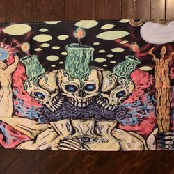 Skull candle tapestry trippy 420 eye sun Halloween hippie wall home decor