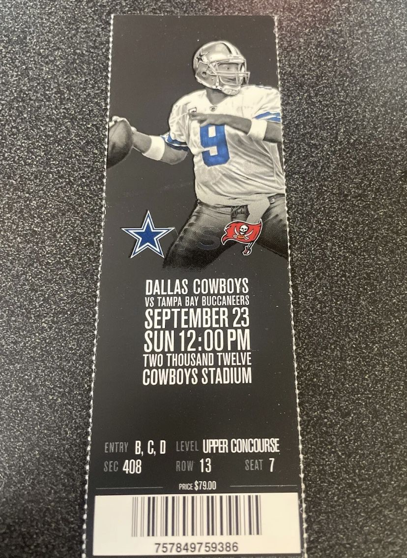 Dallas Cowboys Vs Buccaneers Opening Day Season Ticket Stub 9/23/2012