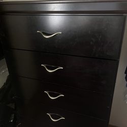 Dark 5-Drawer Dresser + Matching 2-Drawer Nightstand