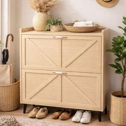 Metal Slim Shoe Cabinet, Natural