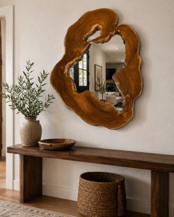 Live Edge Teak Mirror | Black Tinted Wall Mirror l 44"x30"x2.5"