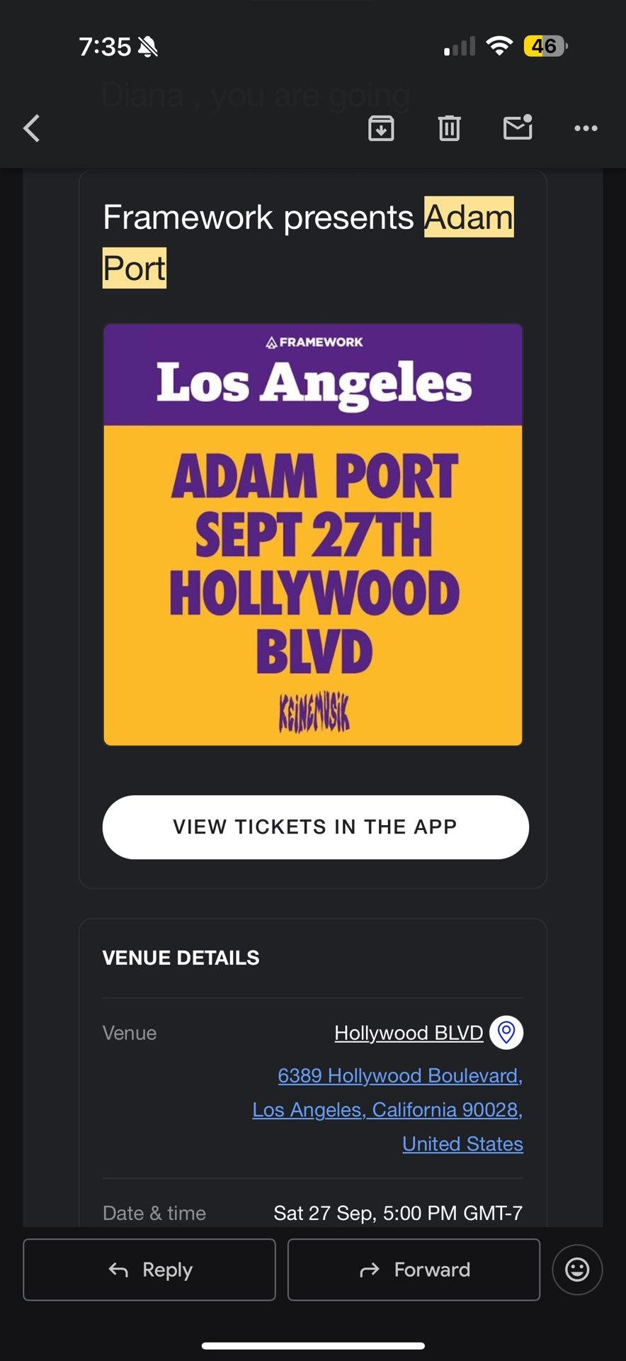 Concert Ticket To Adam Port