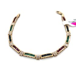 10kt Gold Emerald , Ruby & Sapphire Stones With Diamond 6.50grams 7” 152410 1