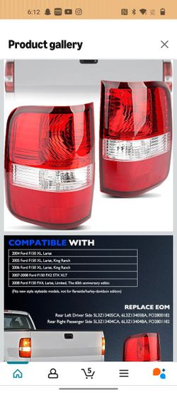 Tail Light Compatible with 2004 2005 2006 2007 2008 Ford F150 - Taillights Replacement for 5L3Z13405CA|5L3Z13404CA - Rear Light Brake Lamps Driver 