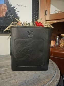 Steve Azar Black Leather Musicians Bucket Tote Bag W/ Adjustable Strap