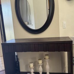 Side Dark Brown Table And Mirror 