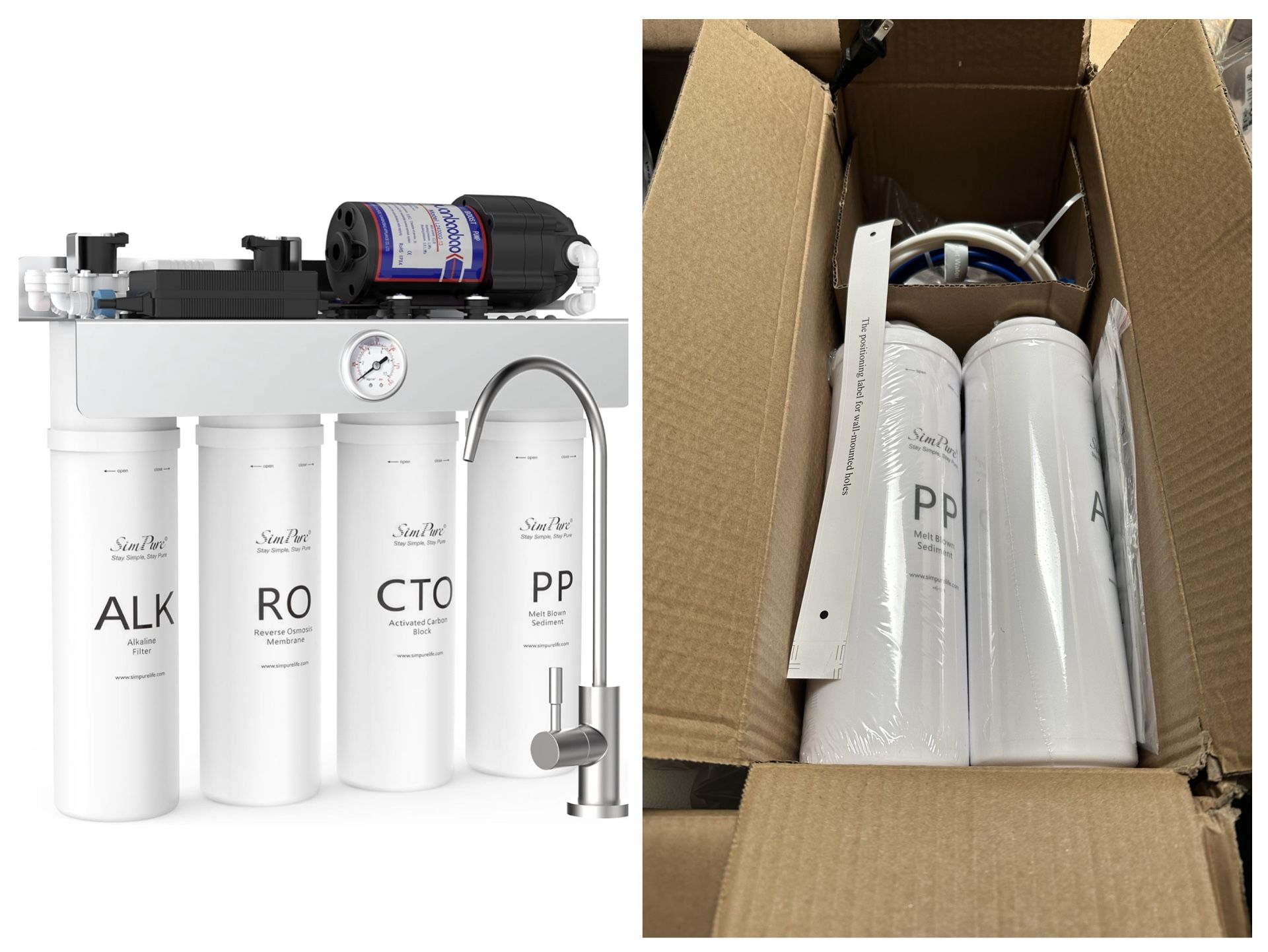 Open Box New SimPure Alkaline UV Reverse Osmosis System T1-400ALK, NSF/ANSI 58 Certified, Tankless RO Water Filter System 400 GPD, pH+ Remineralizatio