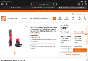 M12 FUEL 12V Lithium-Ion Brushless Cordless 3/8 in. Right Angle Impact Wrench with XC High Output 5.0 Ah Battery Pack
