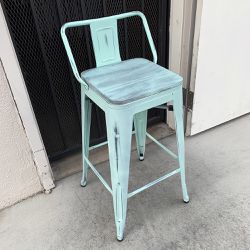 New in Box $20 (Light Blue) Metal Wooden Bar Stools w/ Backrest  26” Seat Height for Kitchen Counter Top Barstool 