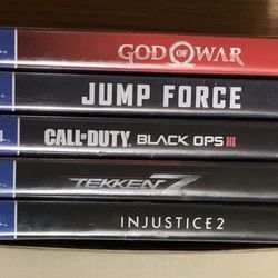 5 PS4 Blu-Ray Games - GoW, Jump Force, Bo3, Tekken 7, Injustice 2