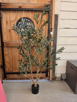 Realistic Artificial Olive Tree, 5 Feet, Includes Classic Black Planter, Suitable For Home And Office. NEW