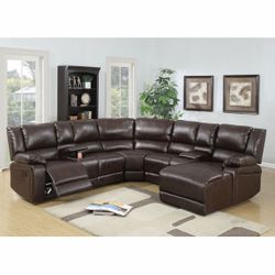 Brown Bonded Leather Manual Recliner Sectional With Chaise Brand New In Box On Sale For $980 Firm Price 