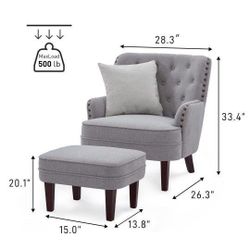 WT-S5360-KS-2 New HUIMO Accent Chair with Ottoman and Pillow