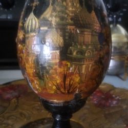 Egg Shaped Art: Russian Building,Antique Liquor Bottle. Vintage -Vanity Mirror,