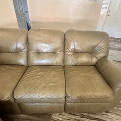 Leather Recliner Couch In A Sage Green Great Condition. 