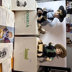 2 Joshua Doll Lot From Amish Collection Craddle And Mallet And Book