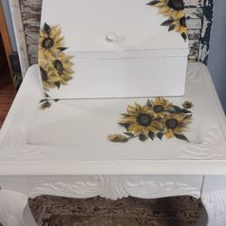 Handpainted Sunflowers End And Bread Box Farmhouse Rustic 
