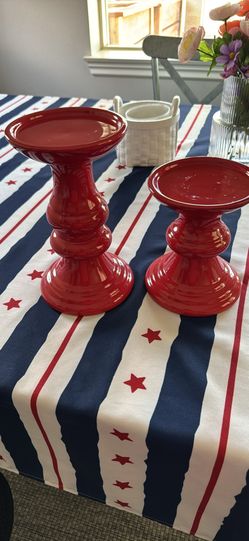 Red Ceramic Candle Holders Set In Excellent Condition 12.00