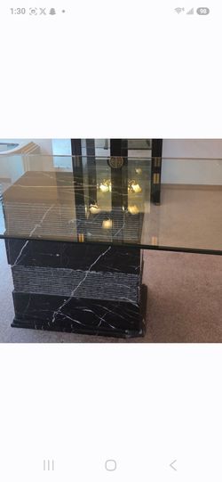 Glass Top Dining Table with Marble Base