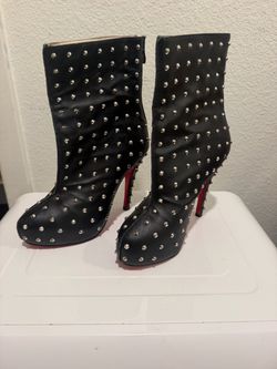 Christian Louboutin Studded Black Leather Ankle Boots