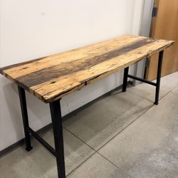 Vintage Rustic Wooden Table Iron Legs