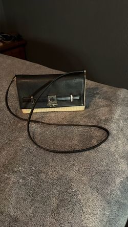 KATE SPADE Houston Street Loula Crossbody Natural Straw Black Leather good usada