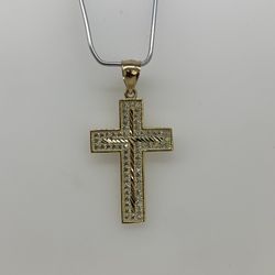 14k Yellow Gold  Cross Pendant With C.Z Stones 