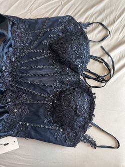 Navy Blue Corset Prom Dress