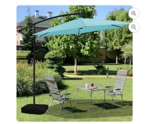 10 FT Cantilever Patio Umbrella with Base, Hanging Offset Umbrella and Stand, Tilt - Lake Blue