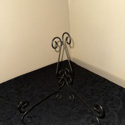 Black Metal Easel for Plate or Picture Displays-  Foldable, Scroll Design- 10"