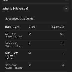 Specialized status size chart hotsell
