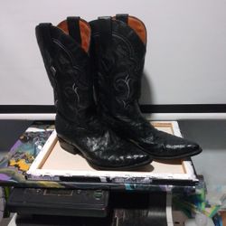 Men's Black Ostrich Leather Boots (Pointy Toe) Size 9.5