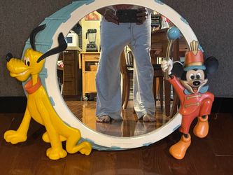 Vintage Walt Disney Productions Mickey Mouse & Pluto Marching Band Mirror — 1960s