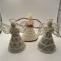 Lot Of 3 Crochet Lace Angel Ornaments