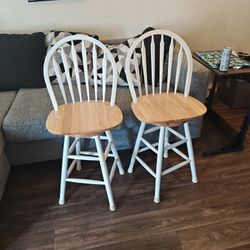 White And Brown Swivel Bar Stools.