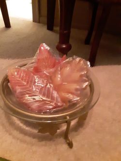 Fall glass bowl with leaf candles