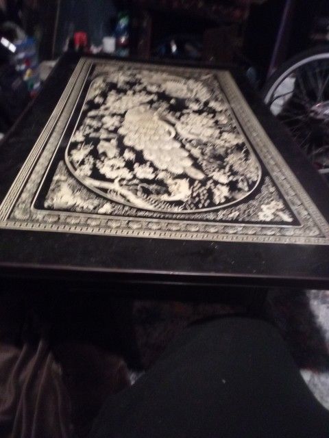 Vintage 1970s Chinese Abolony Peacock Table