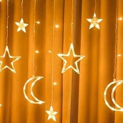 Home Decor Fairy String Lights - Stars & Moon Design For Party, Weddings, Birthdays, Battery Operated Curtain Lights, Moon Star Led Lights For Bedroom