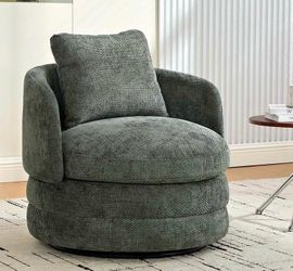 New Assembled Swivel Accent Chairs, 360° Round Swivel Barrel Chair with Pillow