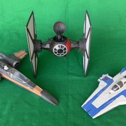 Three Used Hasbro Star Wars Vehicles TIE Fighter A-Wing Poe X-Wing