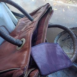 Vintage Brown Leather With Purple Suede  Inside