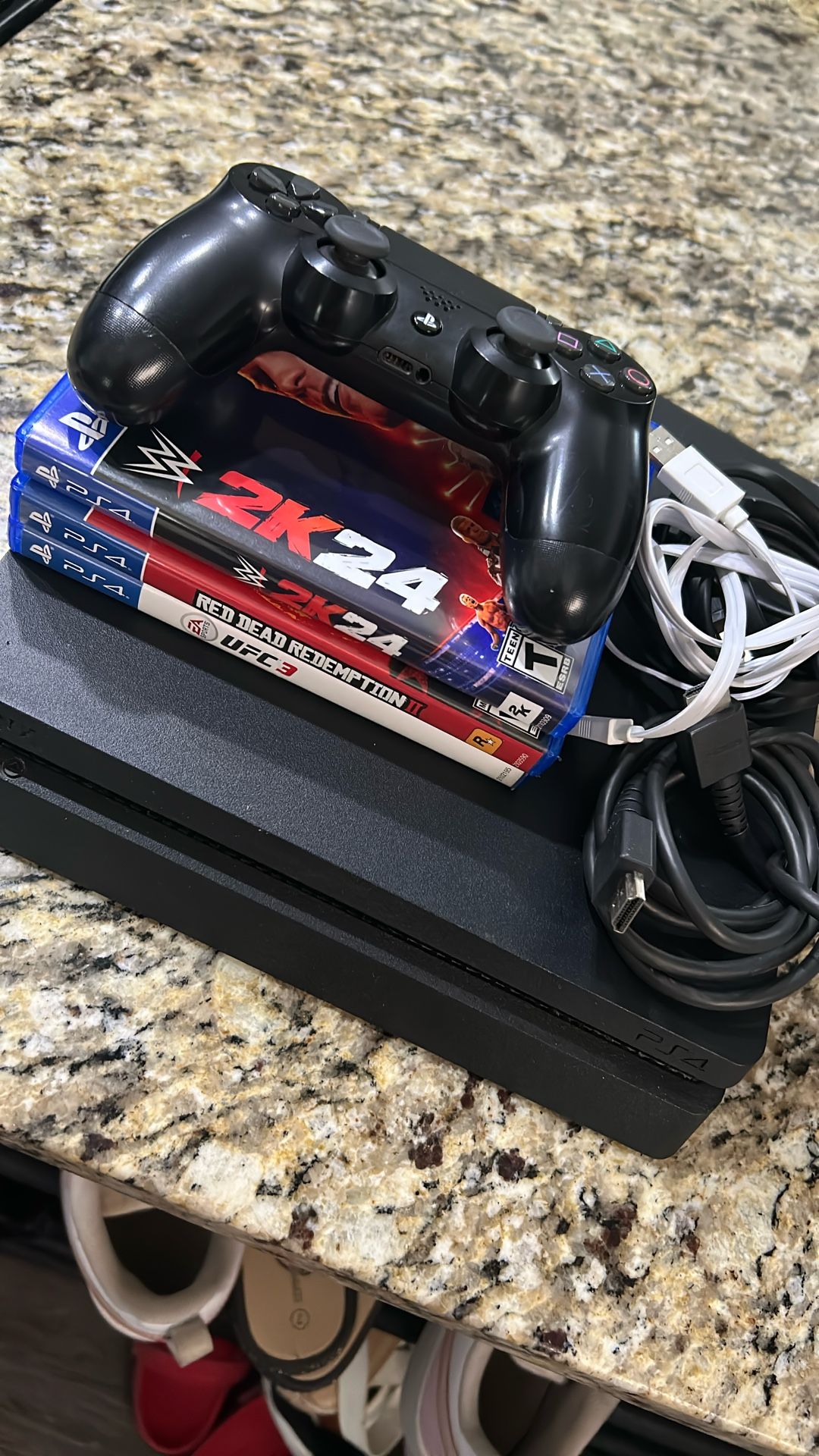 Black PS4, Black Sanyo Tv , Games