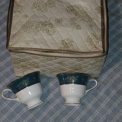 Wedgwood Agincourt Blue And Gold Tea Cups