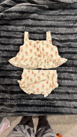 Emily And Oliver, White With Pink Flowers, 6-9 Months