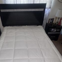 Bed frame mattress and 2 night stands