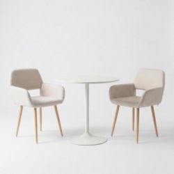 Homy Casa Clift NL 31.5” Round Dining Table Set with 2 Fabric Dining Chairs
