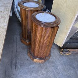 Real Marble Top- Cheery Wood End Tables With Storage