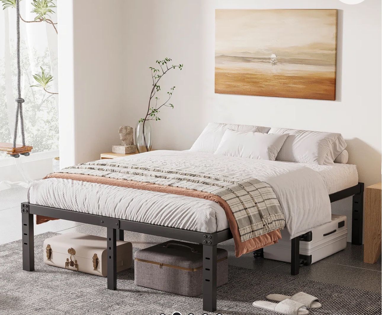 Marple QUEEN 16 Inch Metal Platform Bed Frame with Wood Slat Support, Heavy Duty Mattress Foundation