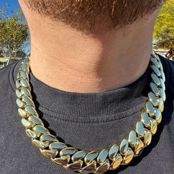 Set Chain & Bracelet 20mm Miami Cuban Link Yellow Gold Plated Chain Necklace 18k & 14k Crab Old School Regular Lock
